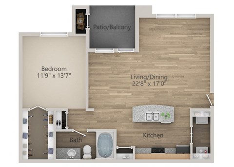 One Bathroom Floor Plan at Riachi at One21, Plano, TX, 75025